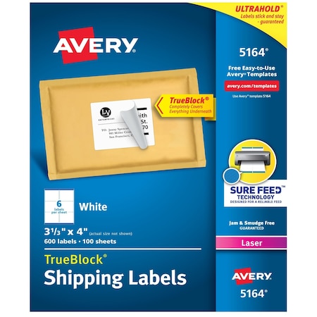 Laser Label, 4 in Label W, 3 1/3 in Label H, 6 Labels per Sheet White