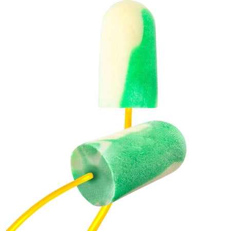 Not Applicable Disposable Foam Earplugs, Bullet Shape, 32 dB, Green, White, 100 PK