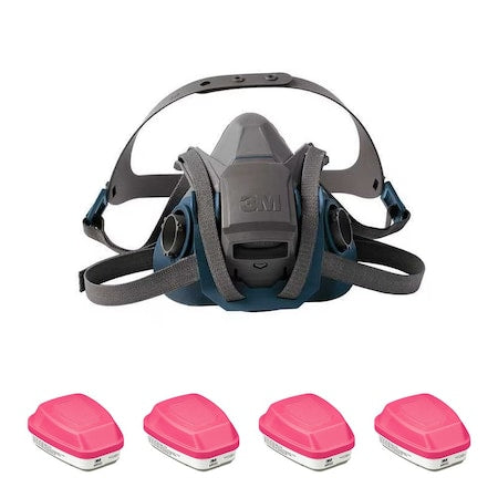 Half Mask Respirator Kit: 4 Cartridges Included, Rugged Comfort Quick Latch, (AG); P100, Size L