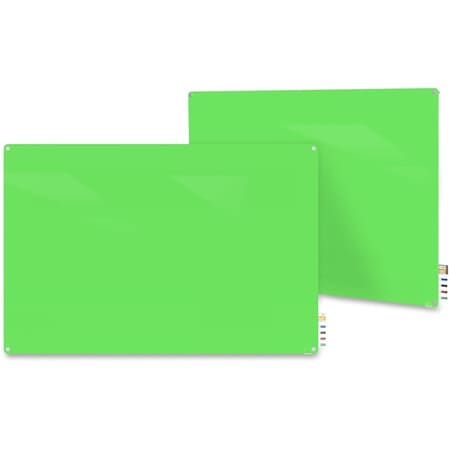 Dry Erase Board, Glass, 24 in, 36 in, No Frame Frame, Green, Gloss