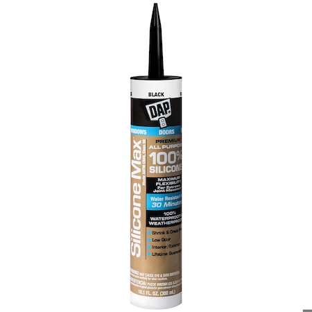 Sealant, 10 oz, Cartridge, Black, Silicone Base, Silicone Max
