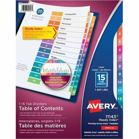 Table of Contents Index Divider 8-1/2 x 11", Assorted, PK15