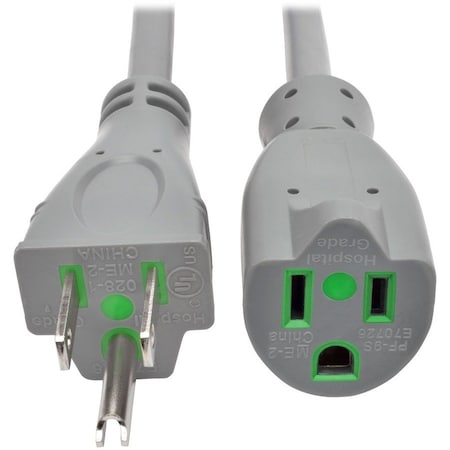 Hospital Medical Power Extension Cord 5-15P 5-15R 13A Gray 6FT