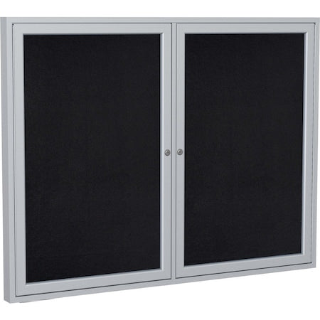 Enclosed Rubber Bulletin Board 36"x60", 2 Hinged Door, Black