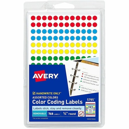 Label, 0.25"Round, Ast, PK768