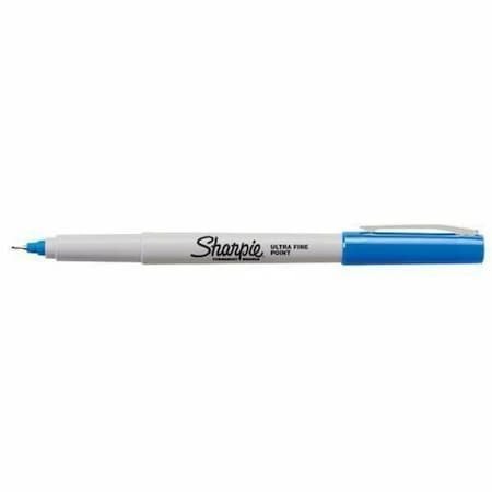 Permanent Marker, Blue, Ultra Fine Tip, Capped, 12 PK