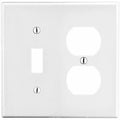 Toggle Switch/Duplex Receptacle Wall Plate, Number of Gangs: 2 Plastic, Satin Finish, White