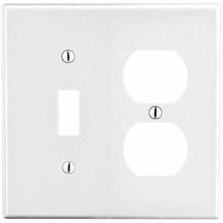 Toggle Switch/Duplex Receptacle Wall Plate, Number of Gangs: 2 Plastic, Satin Finish, White