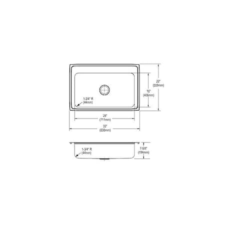 Bowl Drop-In Sink,33""x21.25""x6.5"",Gray