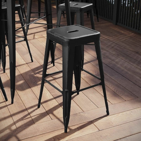 30" High Backless Distressed Black Metal Barstool