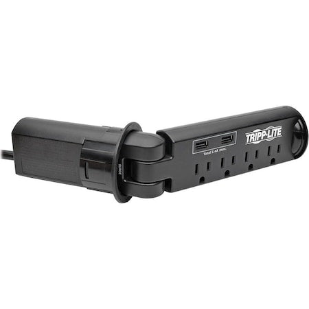 Power Strip, Surge, USB, 5-15R, 5-15P, 6 ft., Black