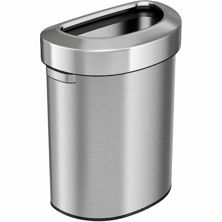 18 gal Half-Round Indoor Metal Can, Silver, Open Top, Stainless Steel, 12.4 in