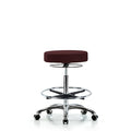 Rutledge Fab Stool without Back Chr-High Bench Height with Chr Foot RingandCasters in Burgundy Fab