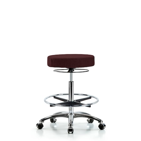 Rutledge Fab Stool without Back Chr-High Bench Height with Chr Foot RingandCasters in Burgundy Fab