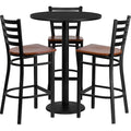 Round Black Bar Table, X-Base w/Cherry Seats, 30" L, 30" W, 42" H, Laminate Top, Wood Grain
