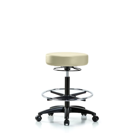 Vin Stool without Back-High Bench Ht with Chrome Foot RingandCasters in Adobe White Trailblazer Vin