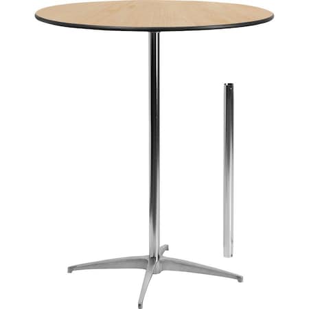 Round Pub Table w/2 Columns, Rnd, Brchwd Top, 36", Wood Top, Wood Grain