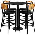 Square Blk Bar Table, Square w/Black Seats, 30", Laminate Top, Wood Grain