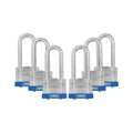 Keyed Padlock, Open, Rectangular Steel Body, Hardened Steel Shackle, 3/4 in W, 6 PK