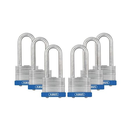 Keyed Padlock, Open, Rectangular Steel Body, Hardened Steel Shackle, 3/4 in W, 6 PK