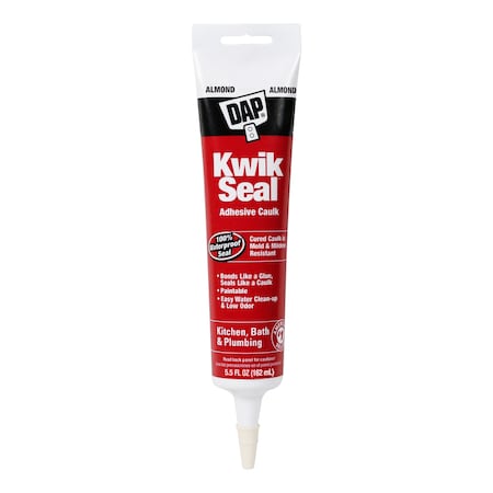 Acrylic Latex Adhesive Caulk, 6 oz, Tube, Almond, Acrylic Latex Base, Kwik Seal