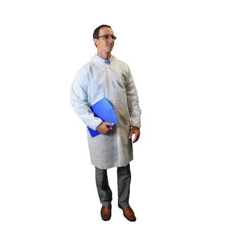 White Heavy Duty Polypropylene Lab Coat, Polypropylene, Snaps Closure, White, 2XL, 30 PK
