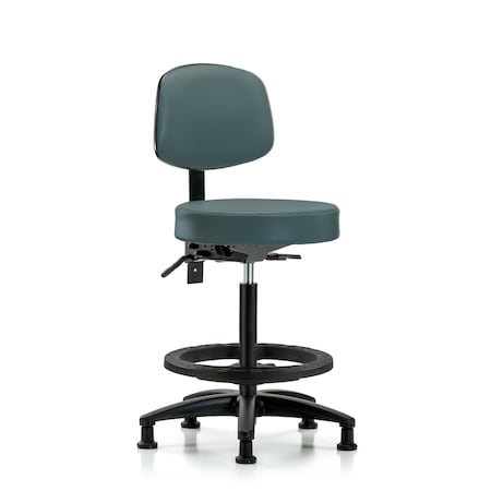 Vin Stool with Back-High Bench Height with Black FRandStat Glides in Colonial Blue Trailblazer Vin