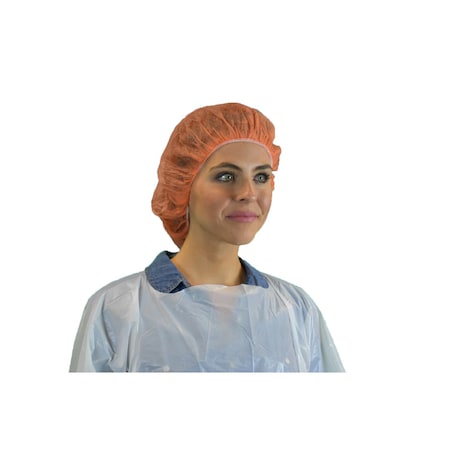 Bouffant Cap, 24in, Orange, PP, PK1000, Polypropylene, 24 in Dia., Orange, L, 1000 PK