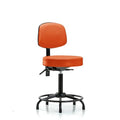 Med Bench Stool, Vinyl, Bk, RT, Glides, Org