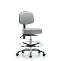 Vin Stool with Back Chrome-Medium Bench Ht with Chrome Foot RingandCasters in Dove Trailblazer Vin