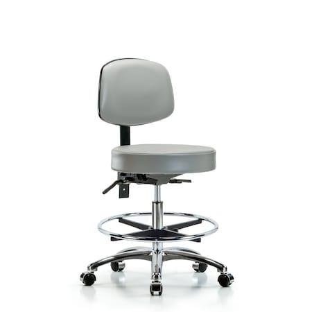 Vin Stool with Back Chrome-Medium Bench Ht with Chrome Foot RingandCasters in Dove Trailblazer Vin