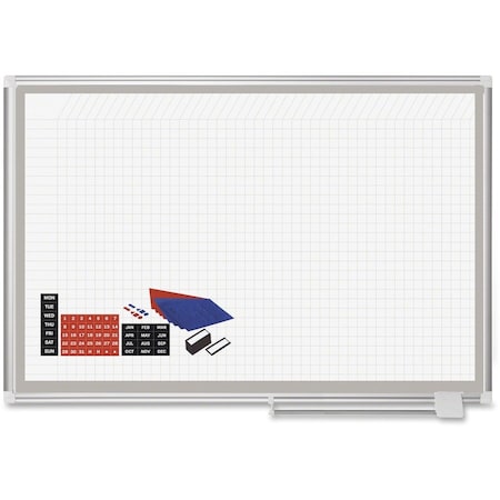 Planning Board, Steel, 36 in, 48 in, Aluminum Frame, White, Gloss