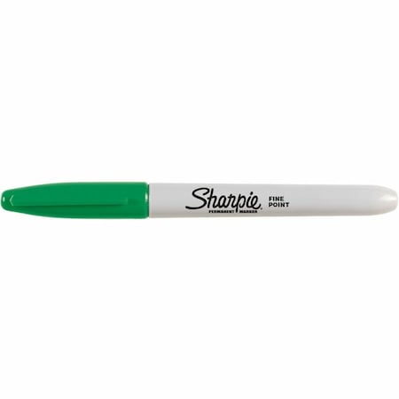 Permanent Marker, Green, Fine Tip, Capped, 12 PK
