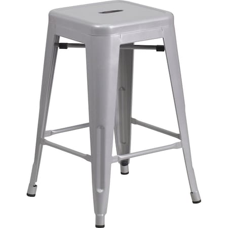24" High Backless Silver Counter Height Stool