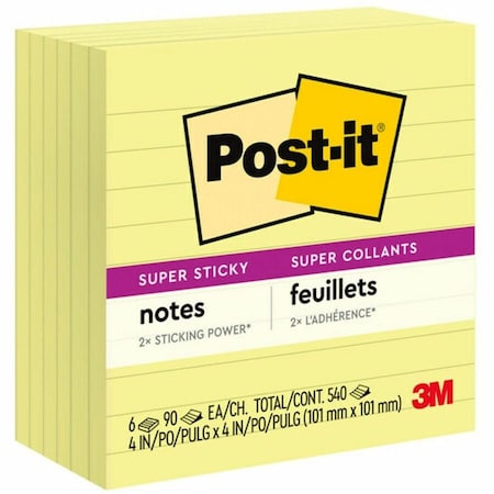 Super Sticky Notes, 4x4 In., Yellow, PK6