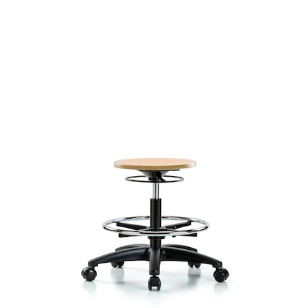 Wood Stool - Medium Bench Height with Chrome Foot Ring and Casters