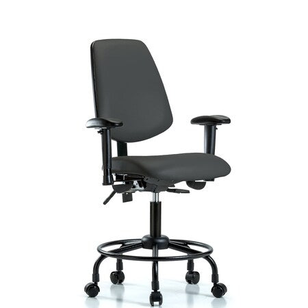 Desk Chair Adjustable Arms, 21" to 26" Height, Vinyl, Charcoal