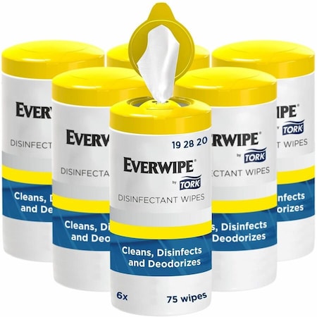Disinfectant Wipe, Canister, Lemon, White, 6 PK