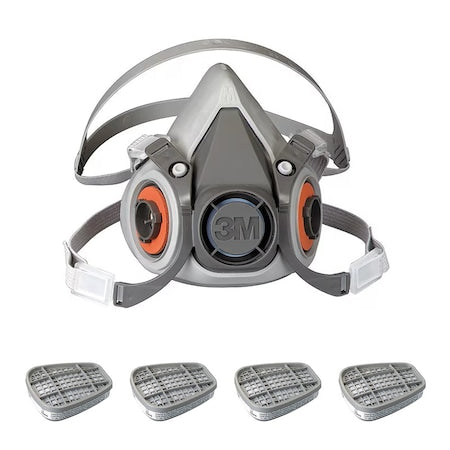Low Maintenance Half Mask Respirator Kit: Includes 4 Chemical Cartridges, Acid Gas, White, M