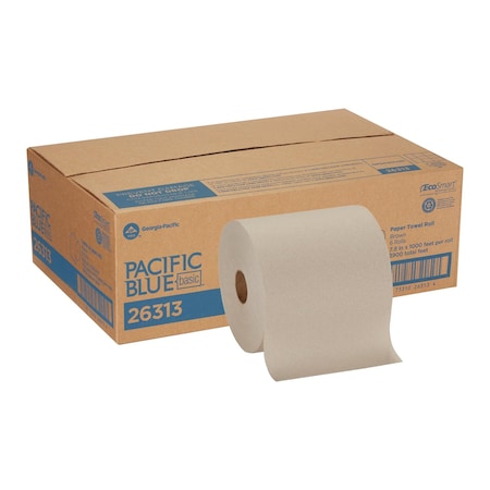 Pacific Blue Basic Hardwound Paper Towels, 1 Ply, Continuous Roll Sheets, 1, 000 ft, Brown, 6 PK