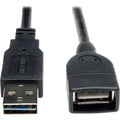 Reversible USB Extension Cable, Blck, 1 ft
