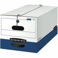 File Box, Corrugated Fiberboard, 12 in W, 24 in D, 10 in H, String & Button Closure, Blue, White