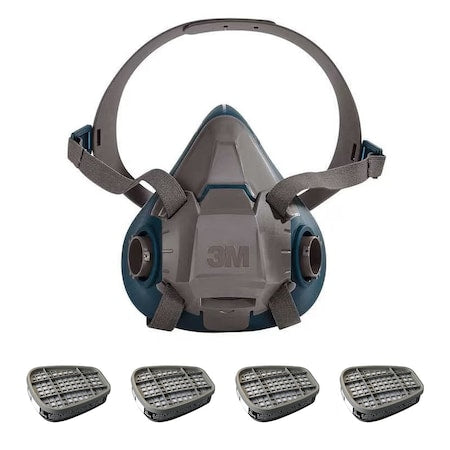 Half Mask Respirator Kit: Includes 4 Chemical Cartridges, 6000 Series, Bayonet, Size L