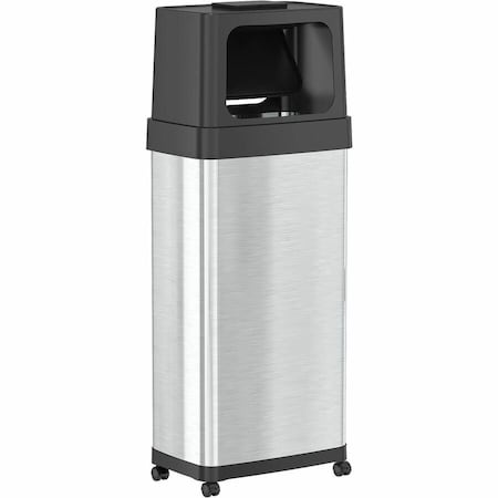 24 gal Rectangular Indoor Metal Can, Silver, Push Door, Stainless Steel, 11 in