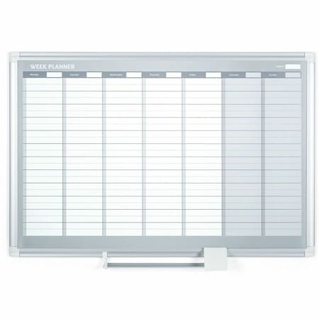 Calendar Planning Board, Steel, 26 in, 42 1/2 in, Aluminum Frame, White/Gray, Matte