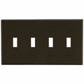 Toggle Switch Wall Plate, Number of Gangs: 4 Plastic, Satin Finish, Brown