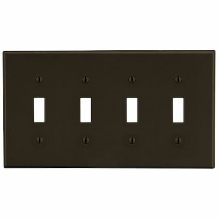 Toggle Switch Wall Plate, Number of Gangs: 4 Plastic, Satin Finish, Brown