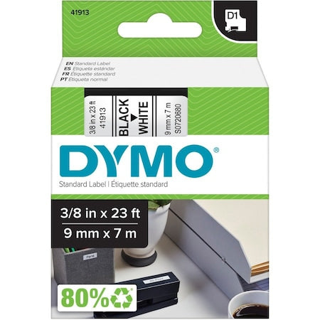 Adhesive Label Tape Cartridge 3/8" x 23 ft., Black/White