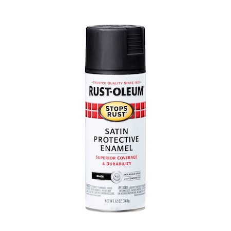 Spray Paint, Black, Satin, Solvent, 12 oz