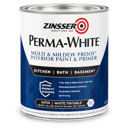 Interior Paint, Satin, Water Base, White, 1 qt